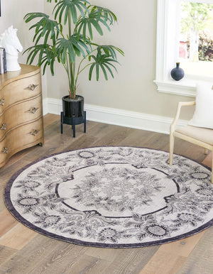 Ivory 3' 3 x 3' 3 Eco Traditional Round Area Rug 100% Recycled Space Dyed Polyester With Cotton Backing Classic Pattern Carpet for Living, Dining, Office Space for Sale at Rug Engine