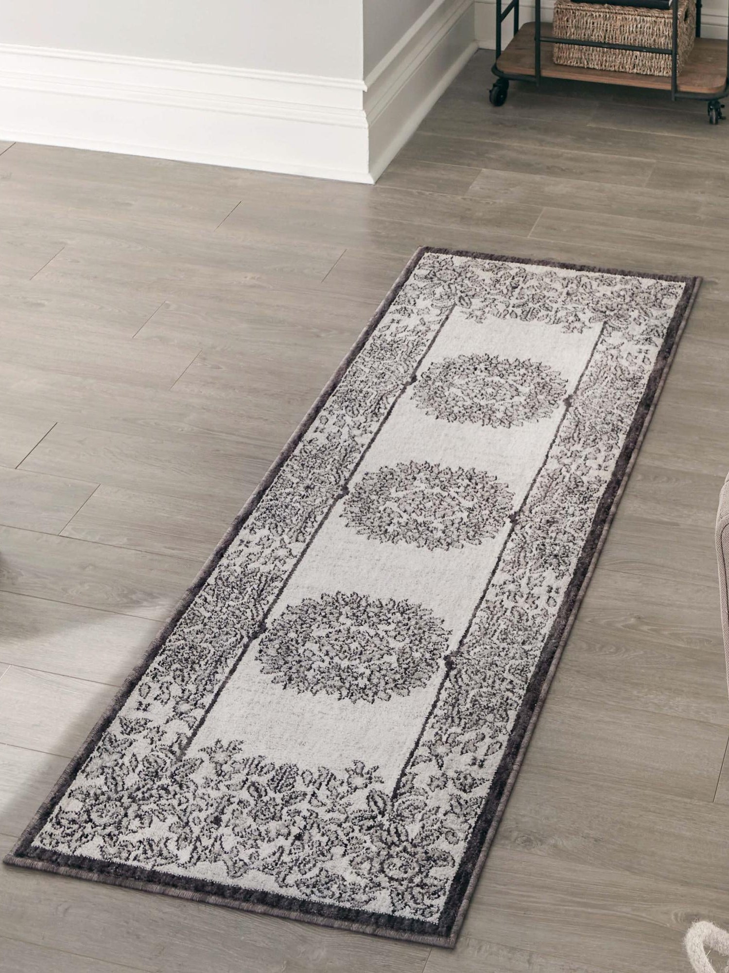 Ivory 2' x 8' Eco Traditional Runner Area Rug 100% Recycled Space Dyed Polyester With Cotton Backing Classic Pattern Carpet for Living, Dining, Office Space for Sale at Rug Engine