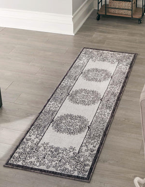 Ivory 2' x 8' Eco Traditional Runner Area Rug 100% Recycled Space Dyed Polyester With Cotton Backing Classic Pattern Carpet for Living, Dining, Office Space for Sale at Rug Engine
