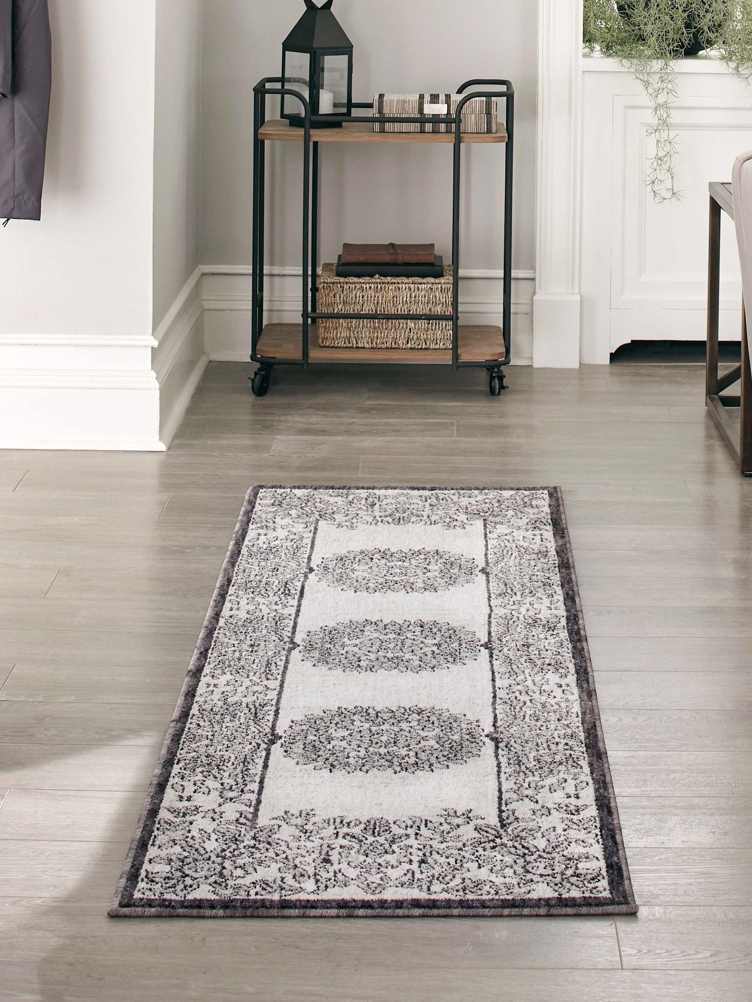 Ivory 2' x 8' Eco Traditional Runner Area Rug 100% Recycled Space Dyed Polyester With Cotton Backing Classic Pattern Carpet for Living, Dining, Office Space for Sale at Rug Engine