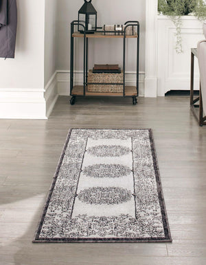 Ivory 2' x 8' Eco Traditional Runner Area Rug 100% Recycled Space Dyed Polyester With Cotton Backing Classic Pattern Carpet for Living, Dining, Office Space for Sale at Rug Engine