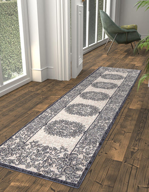 Ivory 2' 7 x 12' Eco Traditional Runner Area Rug 100% Recycled Space Dyed Polyester With Cotton Backing Classic Pattern Carpet for Living, Dining, Office Space for Sale at Rug Engine