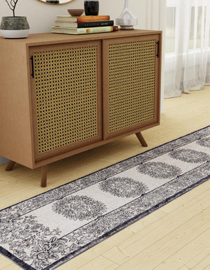 Ivory 2' 7 x 12' Eco Traditional Runner Area Rug 100% Recycled Space Dyed Polyester With Cotton Backing Classic Pattern Carpet for Living, Dining, Office Space for Sale at Rug Engine