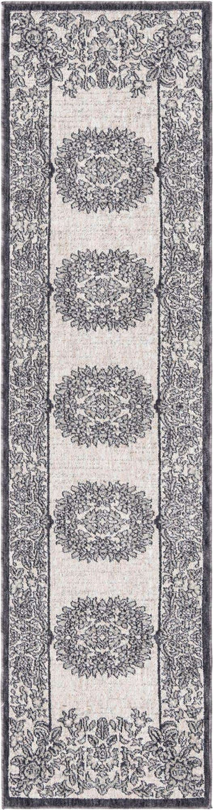 Ivory 2' x 8' Eco Traditional Runner Area Rug 100% Recycled Space Dyed Polyester With Cotton Backing Classic Pattern Carpet for Living, Dining, Office Space for Sale at Rug Engine