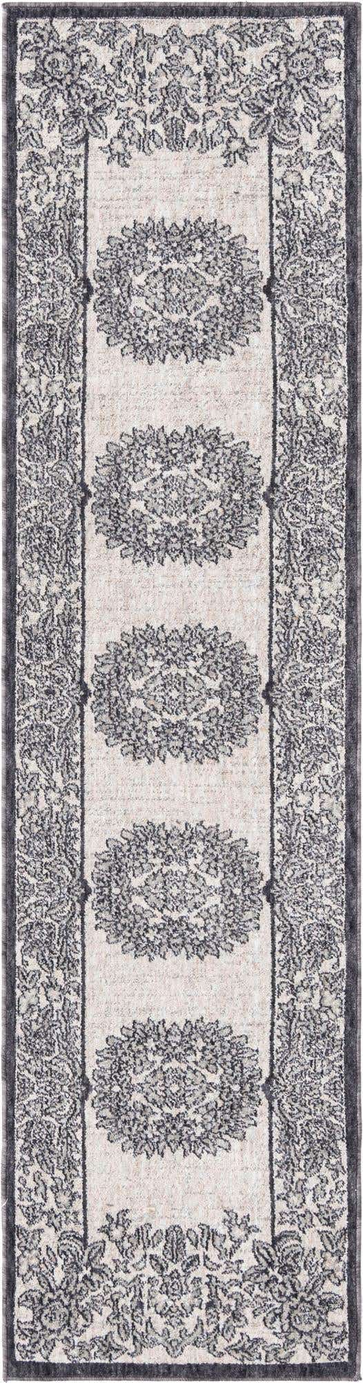 Ivory 2' x 8' Eco Traditional Runner Area Rug 100% Recycled Space Dyed Polyester With Cotton Backing Classic Pattern Carpet for Living, Dining, Office Space for Sale at Rug Engine