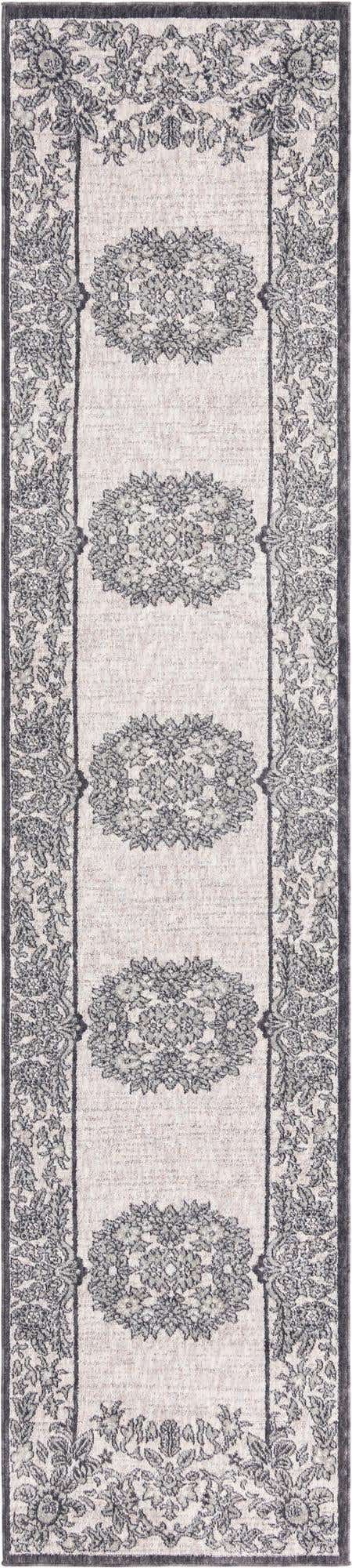 Ivory 2' 7 x 12' Eco Traditional Runner Area Rug 100% Recycled Space Dyed Polyester With Cotton Backing Classic Pattern Carpet for Living, Dining, Office Space for Sale at Rug Engine