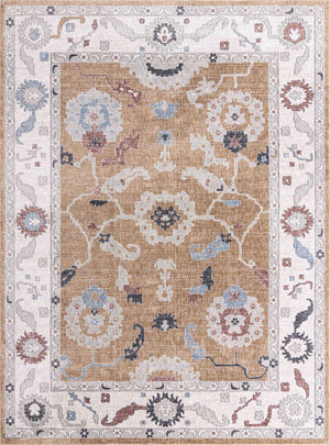 Almond Beige 10' x 13' Eco Traditional Rectangle Area Rug 100% Recycled Space Dyed Polyester With Cotton Backing Classic Pattern Carpet for Living, Dining, Office Space for Sale at Rug Engine