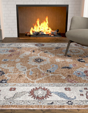 Almond Beige 5' 3 x 8' Eco Traditional Rectangle Area Rug 100% Recycled Space Dyed Polyester With Cotton Backing Classic Pattern Carpet for Living, Dining, Office Space for Sale at Rug Engine