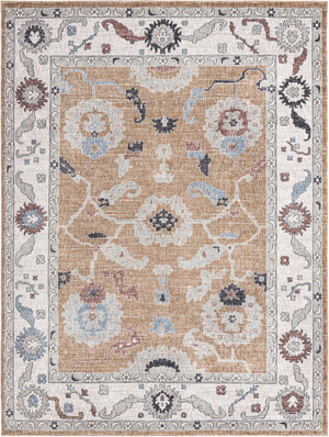 Almond Beige 7' 10 x 10' Eco Traditional Rectangle Area Rug 100% Recycled Space Dyed Polyester With Cotton Backing Classic Pattern Carpet for Living, Dining, Office Space for Sale at Rug Engine