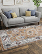 Almond Beige 5' 3 x 8' Eco Traditional Rectangle Area Rug 100% Recycled Space Dyed Polyester With Cotton Backing Classic Pattern Carpet for Living, Dining, Office Space for Sale at Rug Engine