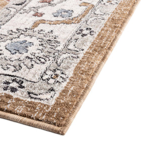 Almond Beige 4' x 6' Eco Traditional Rectangle Area Rug 100% Recycled Space Dyed Polyester With Cotton Backing Classic Pattern Carpet for Living, Dining, Office Space for Sale at Rug Engine
