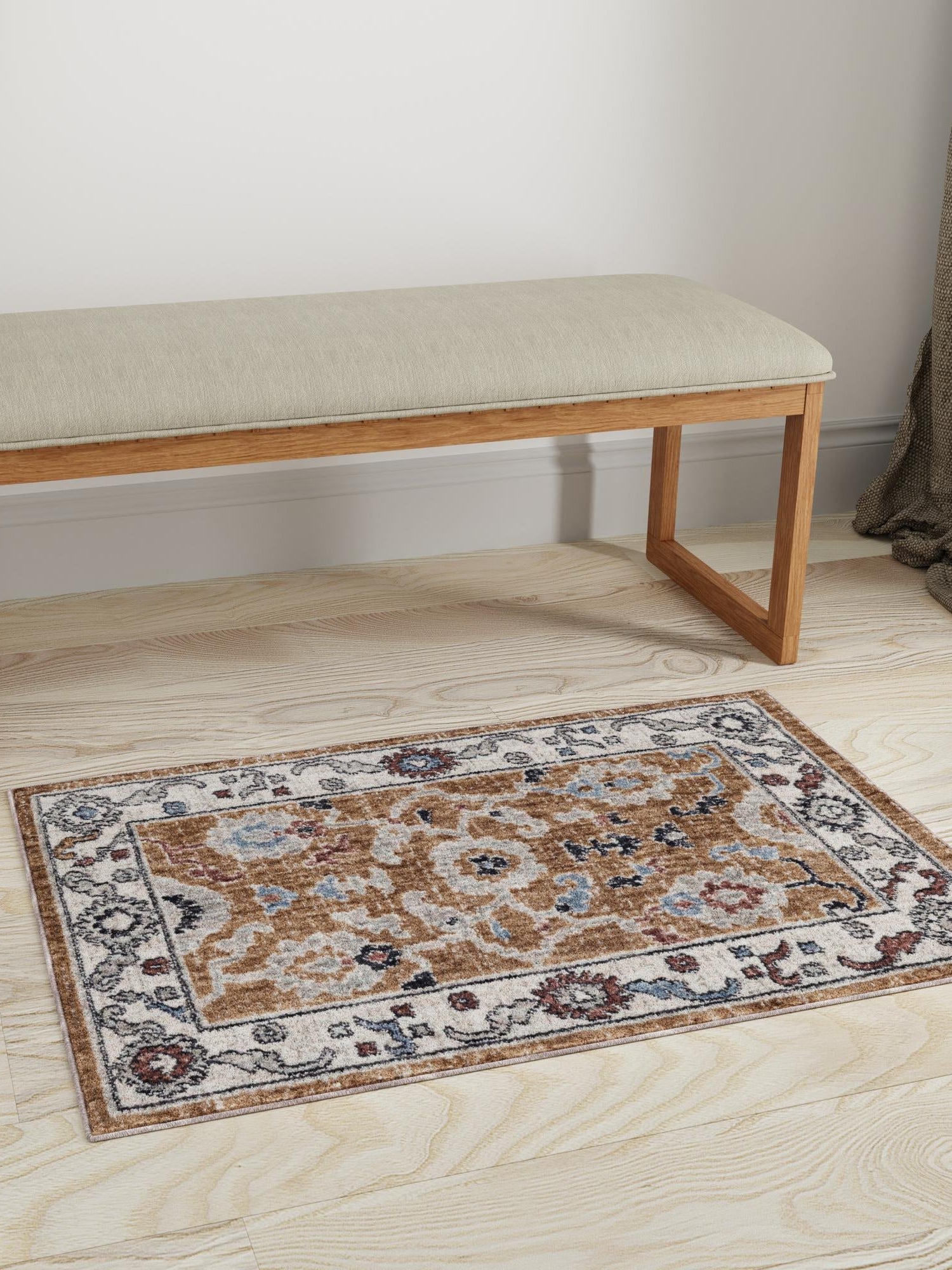 Almond Beige 5' 3 x 8' Eco Traditional Rectangle Area Rug 100% Recycled Space Dyed Polyester With Cotton Backing Classic Pattern Carpet for Living, Dining, Office Space for Sale at Rug Engine
