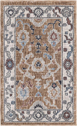 Almond Beige 2' x 3' Eco Traditional Rectangle Area Rug 100% Recycled Space Dyed Polyester With Cotton Backing Classic Pattern Carpet for Living, Dining, Office Space for Sale at Rug Engine