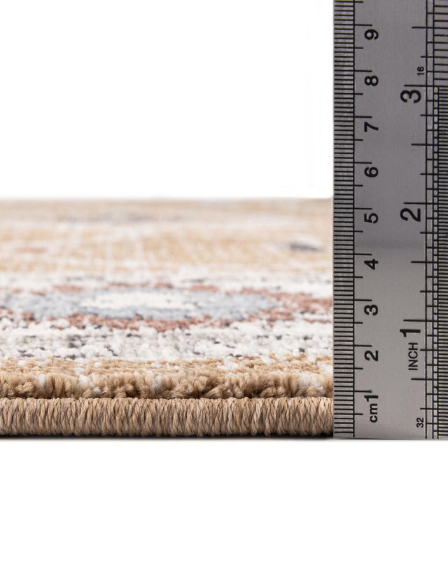 Almond Beige 3' 3 x 3' 3 Eco Traditional Round Area Rug 100% Recycled Space Dyed Polyester With Cotton Backing Classic Pattern Carpet for Living, Dining, Office Space for Sale at Rug Engine