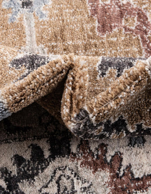 Almond Beige 7' x 7' Eco Traditional Round Area Rug 100% Recycled Space Dyed Polyester With Cotton Backing Classic Pattern Carpet for Living, Dining, Office Space for Sale at Rug Engine