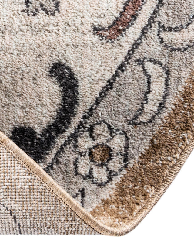 Almond Beige 3' 3 x 3' 3 Eco Traditional Round Area Rug 100% Recycled Space Dyed Polyester With Cotton Backing Classic Pattern Carpet for Living, Dining, Office Space for Sale at Rug Engine