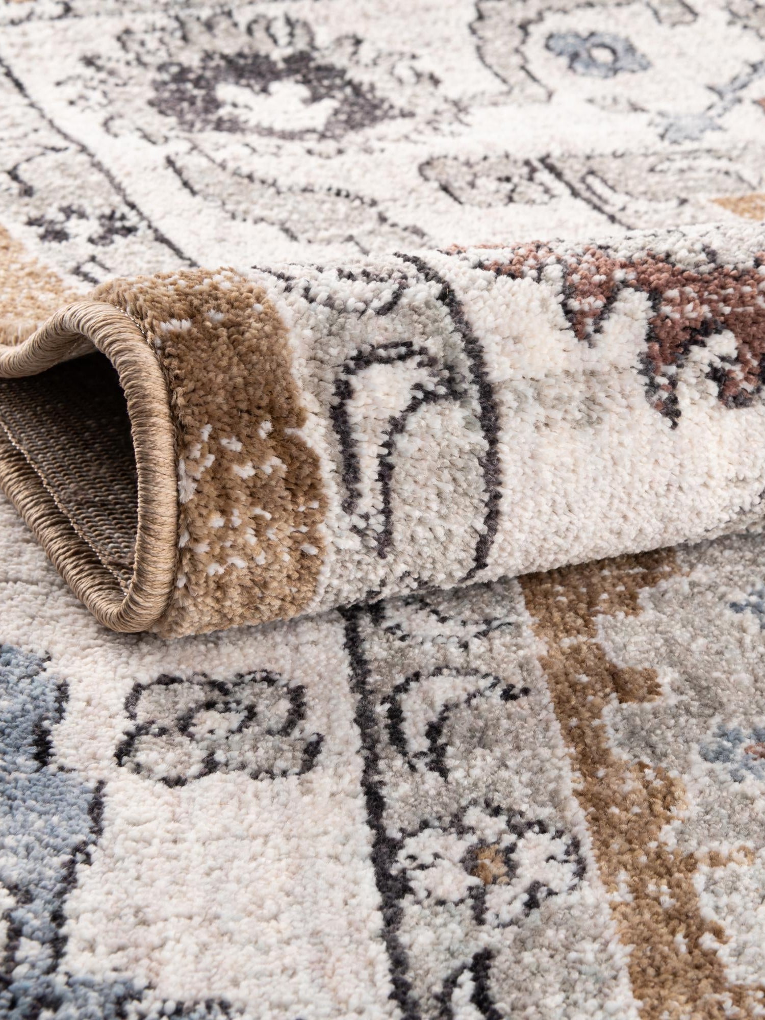 Almond Beige 2' x 6' Eco Traditional Runner Area Rug 100% Recycled Space Dyed Polyester With Cotton Backing Classic Pattern Carpet for Living, Dining, Office Space for Sale at Rug Engine