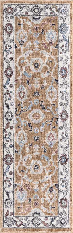 Almond Beige 2' x 6' Eco Traditional Runner Area Rug 100% Recycled Space Dyed Polyester With Cotton Backing Classic Pattern Carpet for Living, Dining, Office Space for Sale at Rug Engine