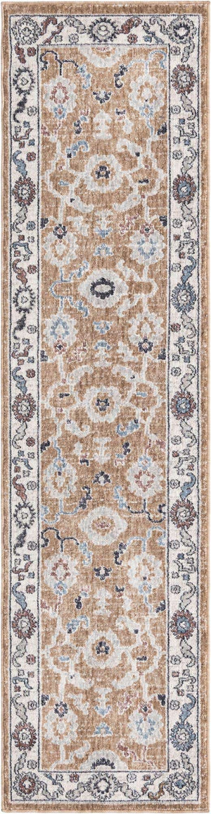 Almond Beige 2' x 8' Eco Traditional Runner Area Rug 100% Recycled Space Dyed Polyester With Cotton Backing Classic Pattern Carpet for Living, Dining, Office Space for Sale at Rug Engine