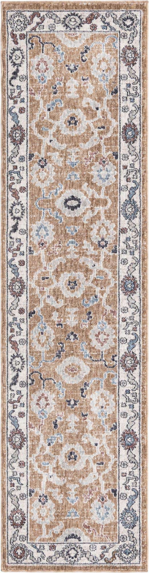 Almond Beige 2' x 8' Eco Traditional Runner Area Rug 100% Recycled Space Dyed Polyester With Cotton Backing Classic Pattern Carpet for Living, Dining, Office Space for Sale at Rug Engine
