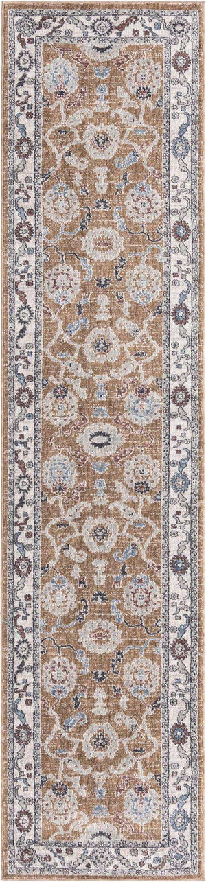 Almond Beige 2' 7 x 12' Eco Traditional Runner Area Rug 100% Recycled Space Dyed Polyester With Cotton Backing Classic Pattern Carpet for Living, Dining, Office Space for Sale at Rug Engine