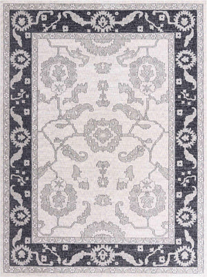 Ivory Gray 10' x 13' Eco Traditional Rectangle Area Rug 100% Recycled Space Dyed Polyester With Cotton Backing Classic Pattern Carpet for Living, Dining, Office Space for Sale at Rug Engine