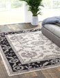 Ivory Gray 7' 10 x 10' Eco Traditional Rectangle Area Rug 100% Recycled Space Dyed Polyester With Cotton Backing Classic Pattern Carpet for Living, Dining, Office Space for Sale at Rug Engine