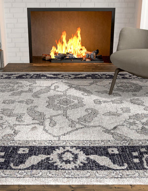 Ivory Gray 2' x 3' Eco Traditional Rectangle Area Rug 100% Recycled Space Dyed Polyester With Cotton Backing Classic Pattern Carpet for Living, Dining, Office Space for Sale at Rug Engine