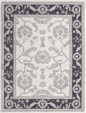 Ivory Gray 7' 10 x 10' Eco Traditional Rectangle Area Rug 100% Recycled Space Dyed Polyester With Cotton Backing Classic Pattern Carpet for Living, Dining, Office Space for Sale at Rug Engine