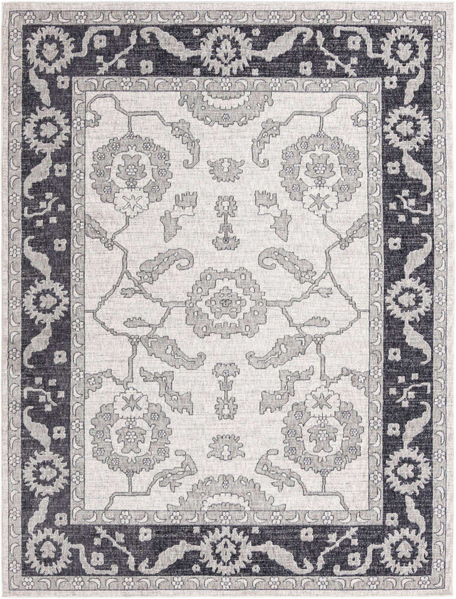 Ivory Gray 7' 10 x 10' Eco Traditional Rectangle Area Rug 100% Recycled Space Dyed Polyester With Cotton Backing Classic Pattern Carpet for Living, Dining, Office Space for Sale at Rug Engine
