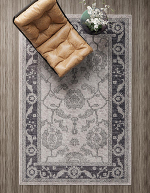 Ivory Gray 2' x 3' Eco Traditional Rectangle Area Rug 100% Recycled Space Dyed Polyester With Cotton Backing Classic Pattern Carpet for Living, Dining, Office Space for Sale at Rug Engine