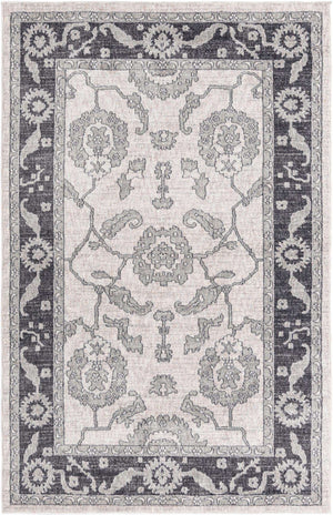 Ivory Gray 5' 3 x 8' Eco Traditional Rectangle Area Rug 100% Recycled Space Dyed Polyester With Cotton Backing Classic Pattern Carpet for Living, Dining, Office Space for Sale at Rug Engine