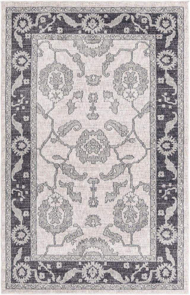 Ivory Gray 5' 3 x 8' Eco Traditional Rectangle Area Rug 100% Recycled Space Dyed Polyester With Cotton Backing Classic Pattern Carpet for Living, Dining, Office Space for Sale at Rug Engine