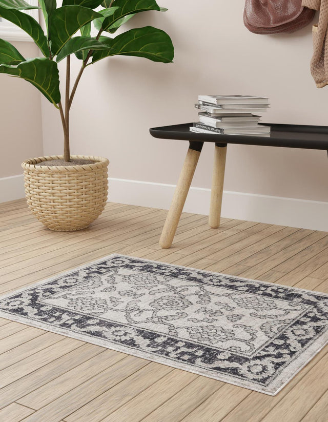Ivory Gray 2' x 3' Eco Traditional Rectangle Area Rug 100% Recycled Space Dyed Polyester With Cotton Backing Classic Pattern Carpet for Living, Dining, Office Space for Sale at Rug Engine