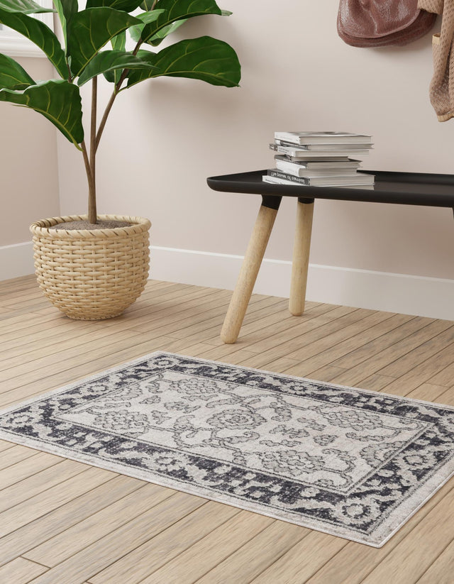 Ivory Gray 5' 3 x 8' Eco Traditional Rectangle Area Rug 100% Recycled Space Dyed Polyester With Cotton Backing Classic Pattern Carpet for Living, Dining, Office Space for Sale at Rug Engine
