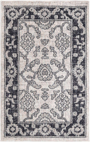 Ivory Gray 2' x 3' Eco Traditional Rectangle Area Rug 100% Recycled Space Dyed Polyester With Cotton Backing Classic Pattern Carpet for Living, Dining, Office Space for Sale at Rug Engine