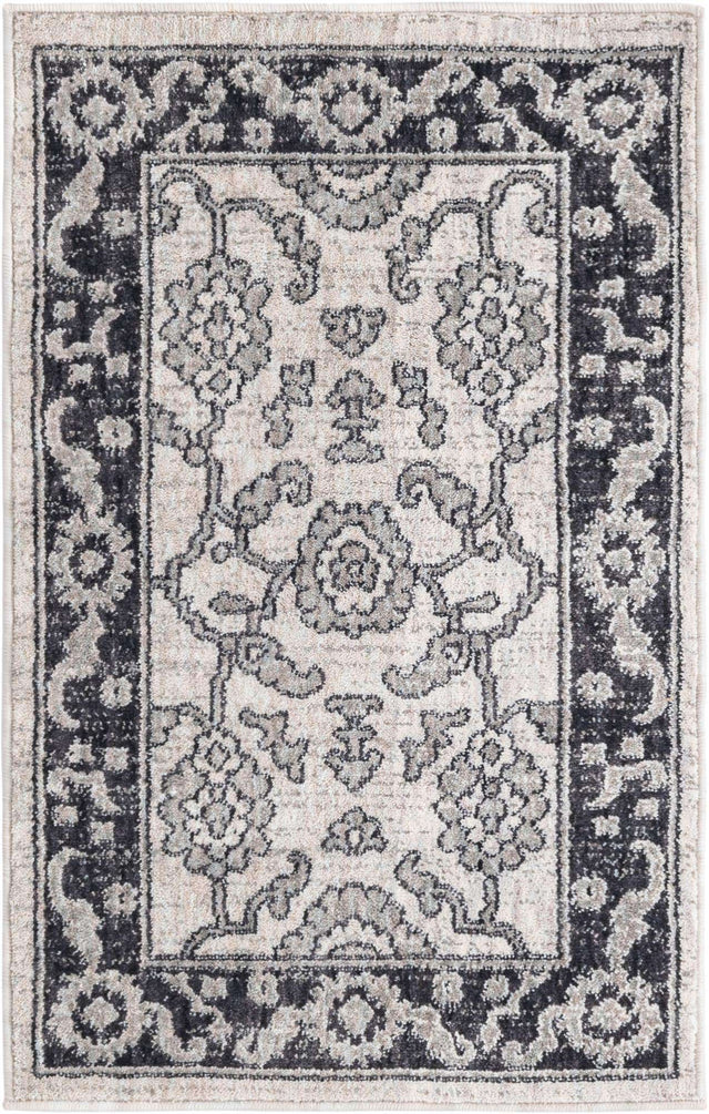 Ivory Gray 2' x 3' Eco Traditional Rectangle Area Rug 100% Recycled Space Dyed Polyester With Cotton Backing Classic Pattern Carpet for Living, Dining, Office Space for Sale at Rug Engine