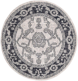 Ivory Gray 3' 3 x 3' 3 Eco Traditional Round Area Rug 100% Recycled Space Dyed Polyester With Cotton Backing Classic Pattern Carpet for Living, Dining, Office Space for Sale at Rug Engine