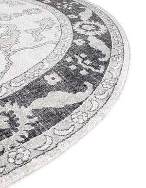 Ivory Gray 7' x 7' Eco Traditional Round Area Rug 100% Recycled Space Dyed Polyester With Cotton Backing Classic Pattern Carpet for Living, Dining, Office Space for Sale at Rug Engine