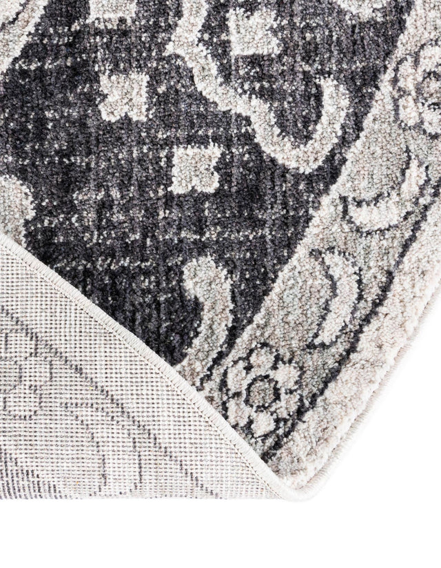 Ivory Gray 7' x 7' Eco Traditional Round Area Rug 100% Recycled Space Dyed Polyester With Cotton Backing Classic Pattern Carpet for Living, Dining, Office Space for Sale at Rug Engine
