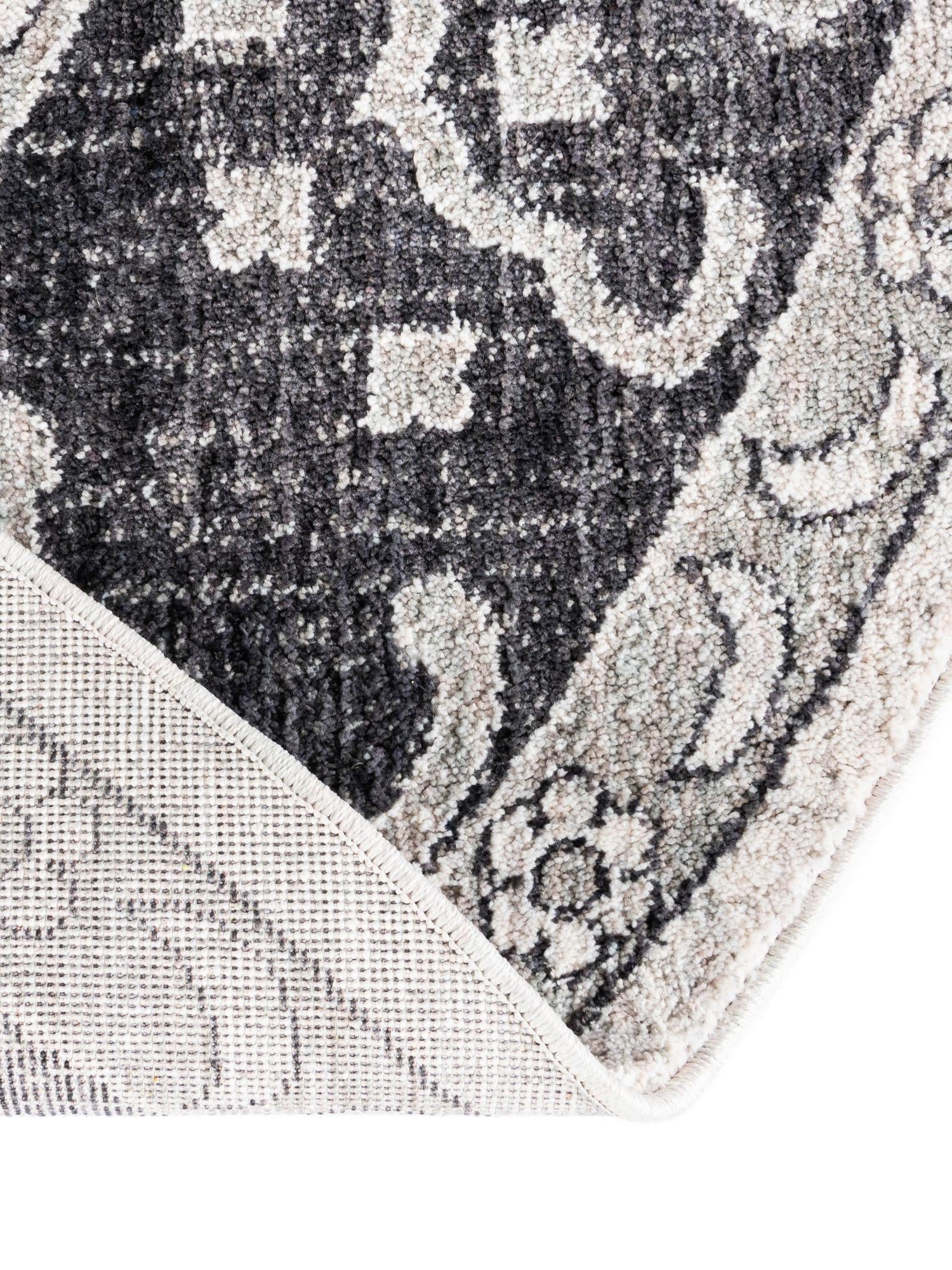 Ivory Gray 3' 3 x 3' 3 Eco Traditional Round Area Rug 100% Recycled Space Dyed Polyester With Cotton Backing Classic Pattern Carpet for Living, Dining, Office Space for Sale at Rug Engine