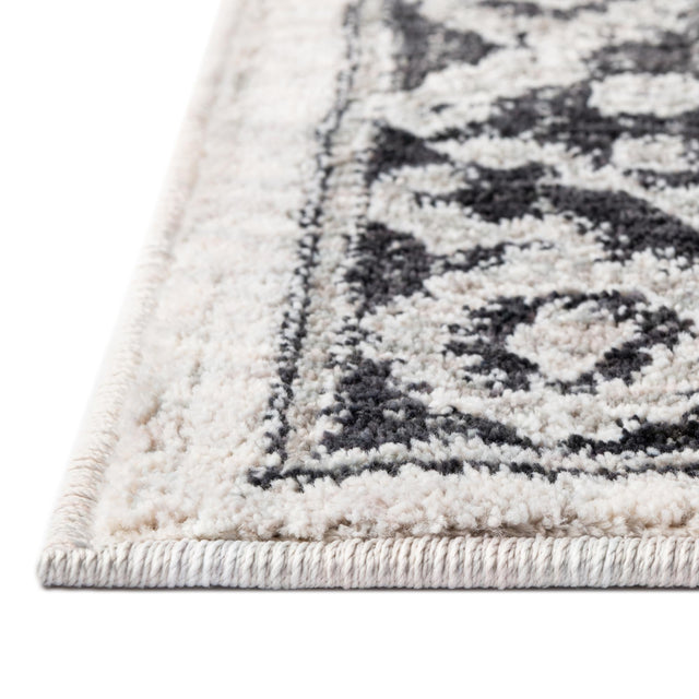 Ivory Gray 2' x 6' Eco Traditional Runner Area Rug 100% Recycled Space Dyed Polyester With Cotton Backing Classic Pattern Carpet for Living, Dining, Office Space for Sale at Rug Engine