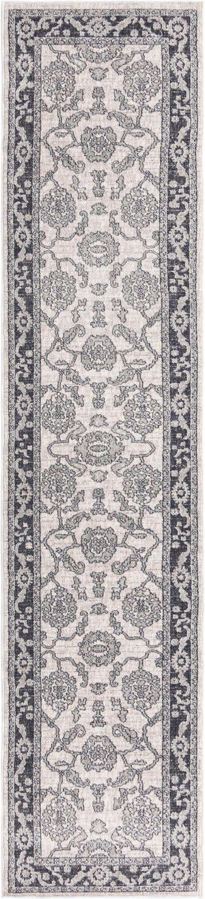 Ivory Gray 2' 7 x 12' Eco Traditional Runner Area Rug 100% Recycled Space Dyed Polyester With Cotton Backing Classic Pattern Carpet for Living, Dining, Office Space for Sale at Rug Engine