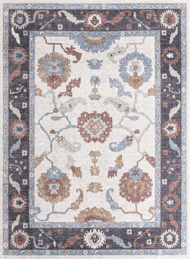 Ivory 10' x 13' Eco Traditional Rectangle Area Rug 100% Recycled Space Dyed Polyester With Cotton Backing Classic Pattern Carpet for Living, Dining, Office Space for Sale at Rug Engine
