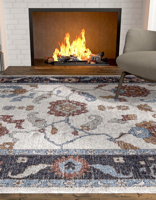 Ivory 4' x 6' Eco Traditional Rectangle Area Rug 100% Recycled Space Dyed Polyester With Cotton Backing Classic Pattern Carpet for Living, Dining, Office Space for Sale at Rug Engine