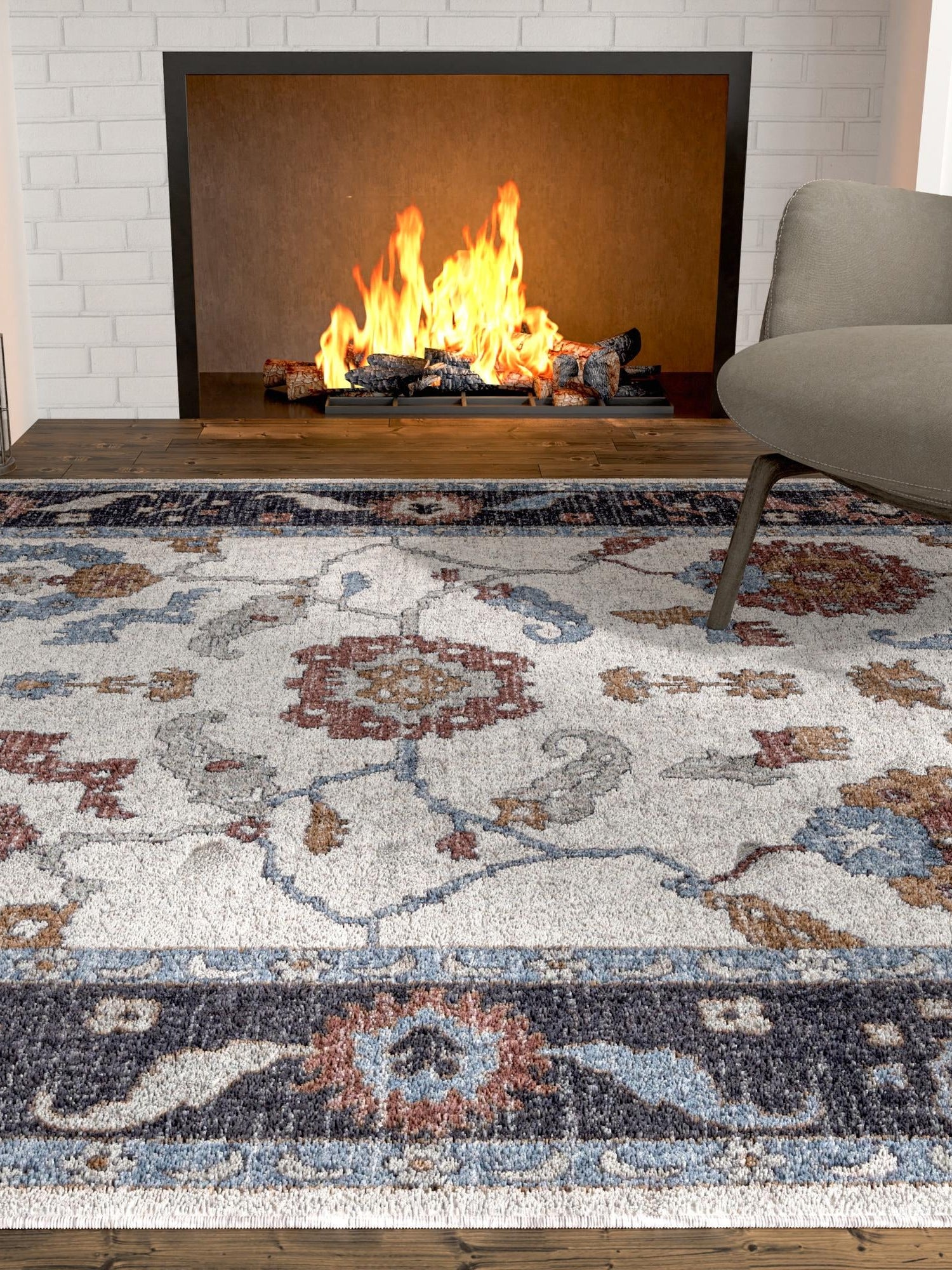 Ivory 5' 3 x 8' Eco Traditional Rectangle Area Rug 100% Recycled Space Dyed Polyester With Cotton Backing Classic Pattern Carpet for Living, Dining, Office Space for Sale at Rug Engine