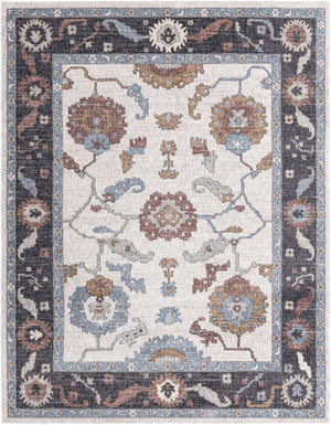Ivory 7' 10 x 10' Eco Traditional Rectangle Area Rug 100% Recycled Space Dyed Polyester With Cotton Backing Classic Pattern Carpet for Living, Dining, Office Space for Sale at Rug Engine