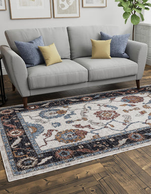 Ivory 4' x 6' Eco Traditional Rectangle Area Rug 100% Recycled Space Dyed Polyester With Cotton Backing Classic Pattern Carpet for Living, Dining, Office Space for Sale at Rug Engine