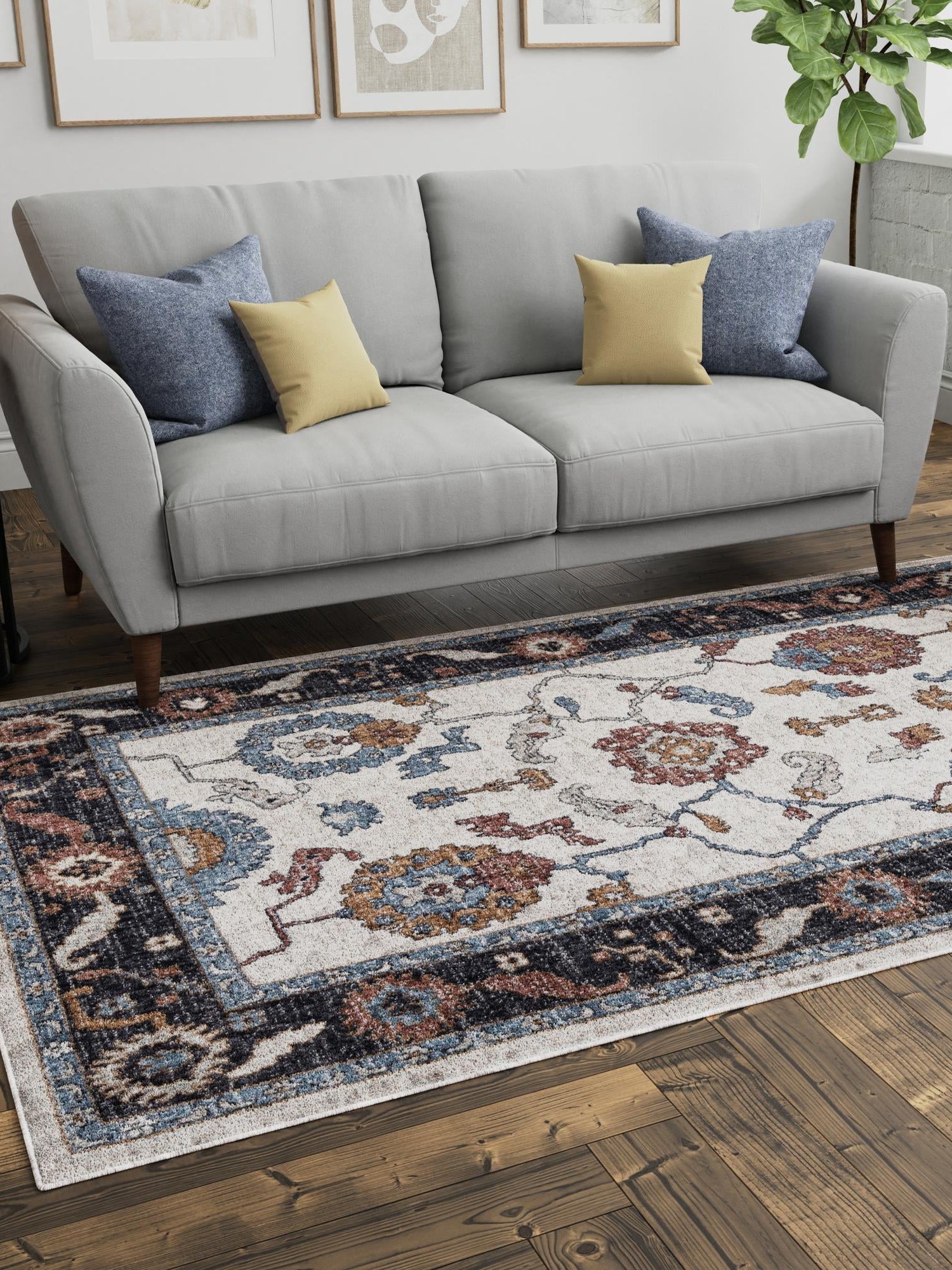 Ivory 2' x 3' Eco Traditional Rectangle Area Rug 100% Recycled Space Dyed Polyester With Cotton Backing Classic Pattern Carpet for Living, Dining, Office Space for Sale at Rug Engine
