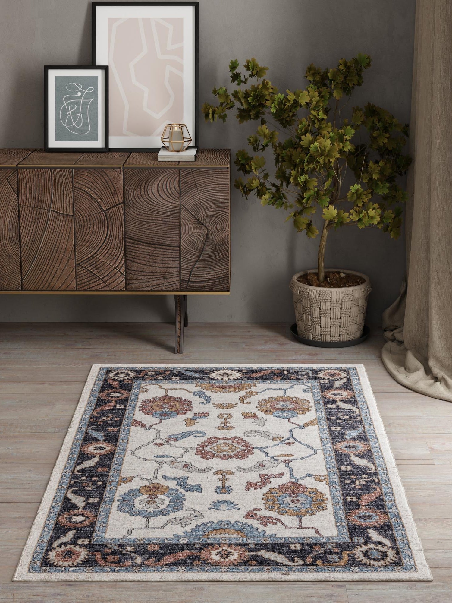 Ivory 2' x 3' Eco Traditional Rectangle Area Rug 100% Recycled Space Dyed Polyester With Cotton Backing Classic Pattern Carpet for Living, Dining, Office Space for Sale at Rug Engine